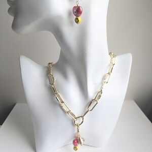 Gold and Red Heart Pendant Necklace